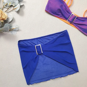 Azure Glow Bikini Set | Blue & Orange Brazilian 3-Piece Swimsuit set