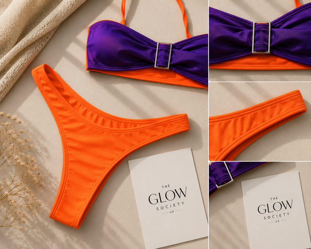 Azure Glow Bikini Set | Blue & Orange Brazilian 3-Piece Swimsuit set