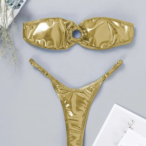 Gold Triangle Bikini Set | Brazilian Two-Piece Swimsuit for Women